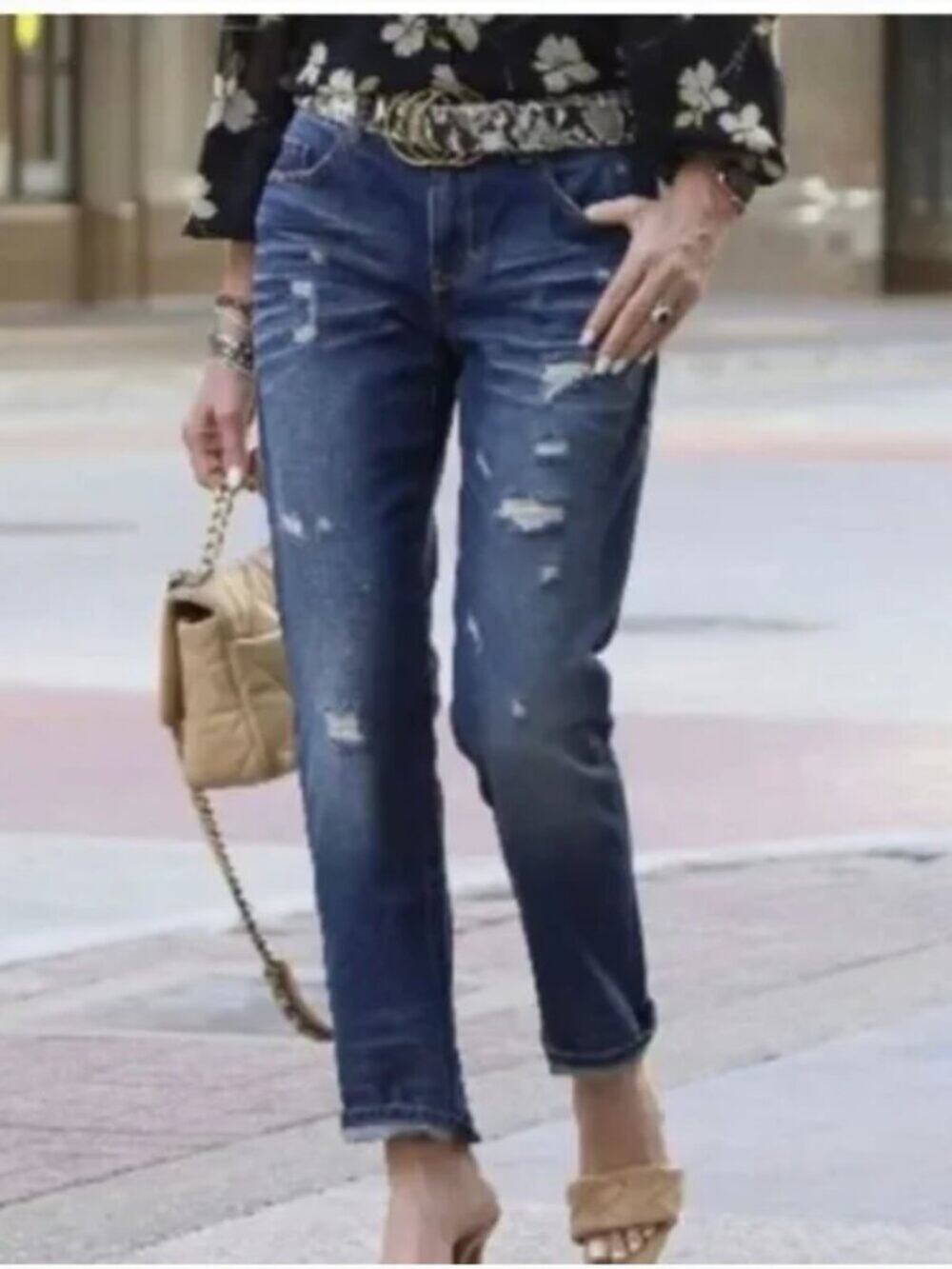 Cabi 100% Bf Boyfriend Distressed Cotton Jeans‎ Style 4152 Size10